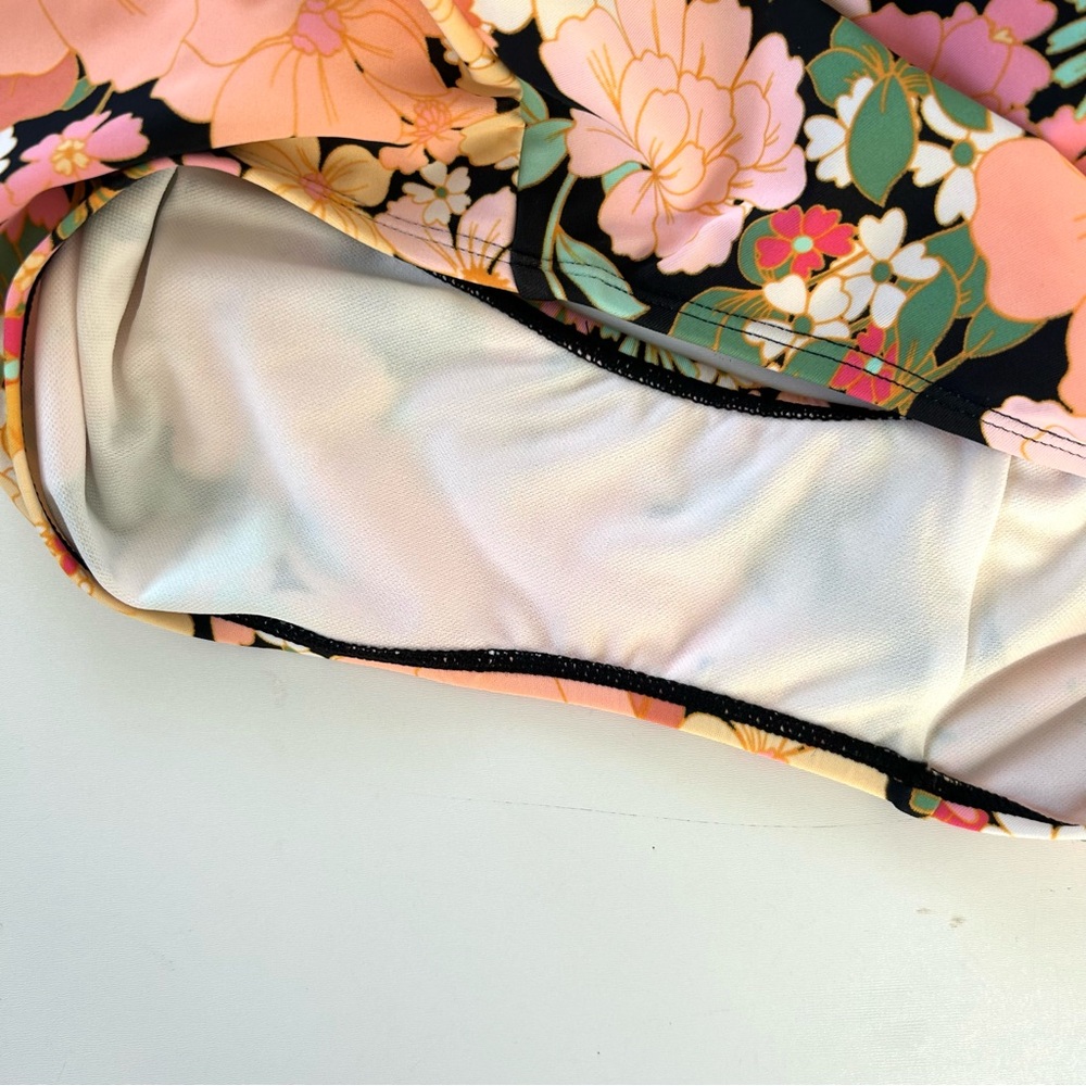 Shade & Shore Multi Yellow Floral Halter Keyhole Bandeau One Piece Swimsuit - Picture 7 of 9